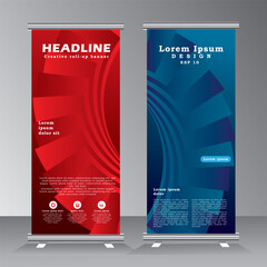 Wall Mural - roll up banner design, vertical banner template withred and blue colour, vector eps 10