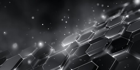 Wall Mural - smoky charcoal gray gradient with abstract silver grid featuring glowing hexagonal panels