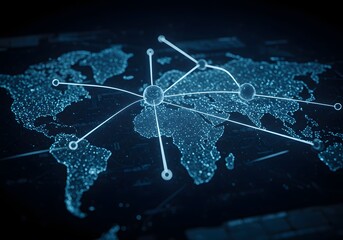 global network connections over world map.