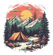 © Kingboy - Vibrant Camping Scene with Mountains and River under a Sunset Sky