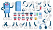 © ksania - Smartphone cartoon characters constructor kit. Mobile funny phone mascot emotions gestures poses vector set