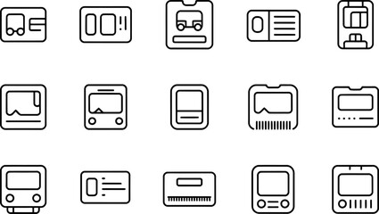 Public transportation and ticketing line icon set black and white style