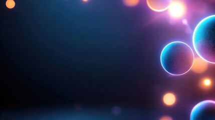 Wall Mural - abstract digital artwork of glowing spheres against a dark background with bokeh effects