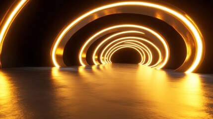 Wall Mural - abstract tunnel design with glowing circular lights and reflections