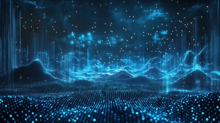 Wall Mural - futuristic abstract blue digital landscape with sparkling particles