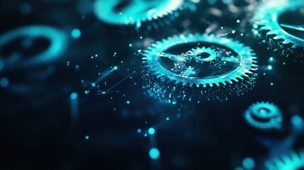Wall Mural - futuristic digital gears and cogs in a cyber technology background