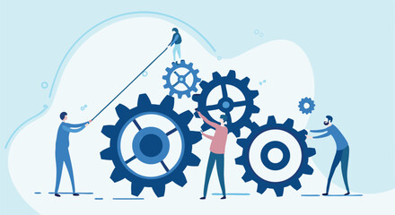flat vector illustration design business process and business team working concept