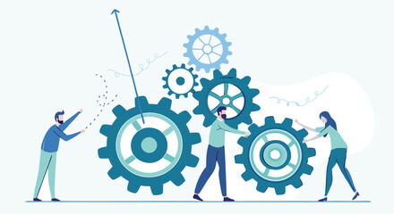 flat vector illustration design business process and business team working concept