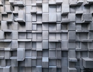a textured wall of gray concrete cubes with varying depths creating a geometric pattern design