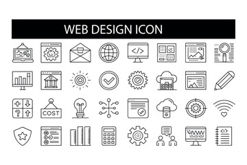 Set of  outline icons related to web design. Linear icon collection. Editable stroke. Vector illustration