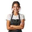 © Rhony - Young female cafe entrepreneur smiling wearing casual clothes and apron isolated on transparent background
