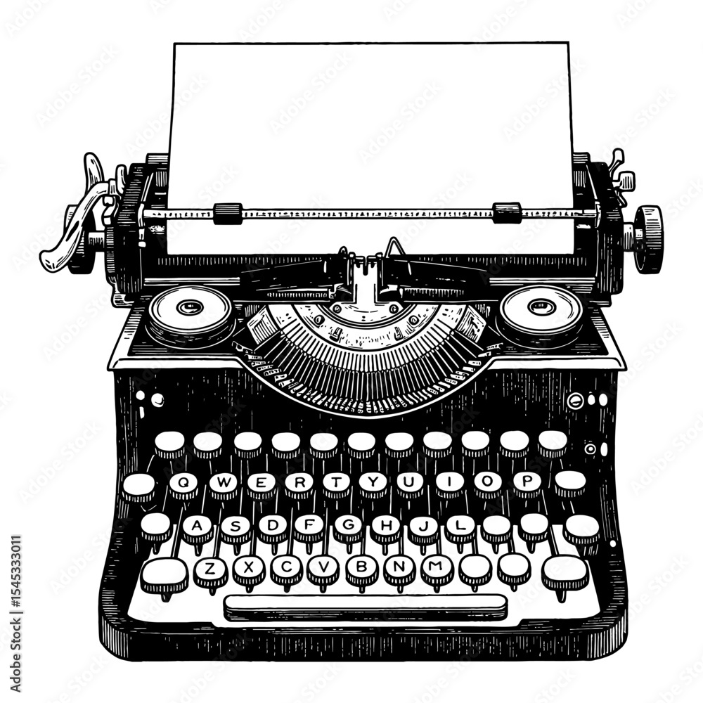 Classic Vintage Old Typewriter with Qwerty Layout Keys and Paper Black ...