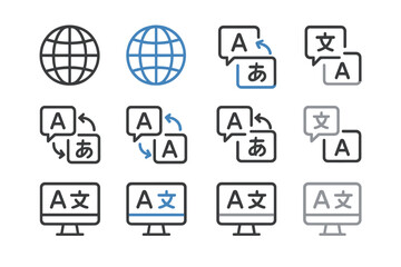 Translation icons set with global and language symbols