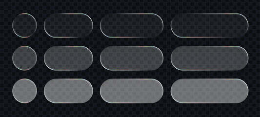 Wall Mural - transparent liquid glass buttons and shapes with reflections. user interface element for modern app 