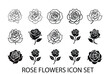 © MdRasel - 15 Rose Flower Outline and Silhouette Vector Icon Set