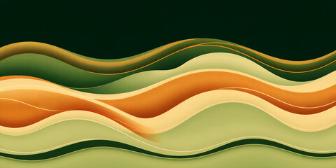 Wall Mural - abstract background featuring wavy layers in shades of green, orange, and cream color palette