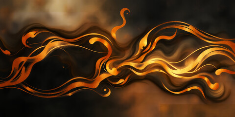 Wall Mural - abstract artwork featuring flowing golden curves against a dark and smoky background design
