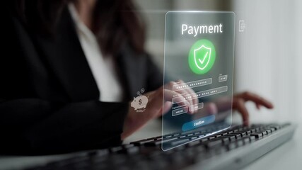 Wall Mural - Secure online payment, safe e-commerce transactions, digital payment solutions, online financial security, and electronic payment systems ensuring smooth business continuity. Muxer