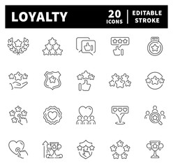 Loyalty program thin line icon collection. Bonus, Redeem gift, discount coupon, rating, Lottery, reward, gift, loyalty related icons