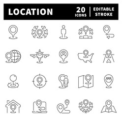Wall Mural - location thin line icon collection. navigation, gps, location, pointer, map pointer, map marker, loc