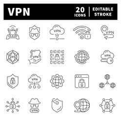 Wall Mural - virtual private network, vpn thin line vector icons. internet privacy related icons. secure connecti