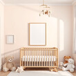 © Parent - blank canvas mockup in a cozy nursery pastel decor with playful plush toys wall art display whimsical children theme portrait orientation grid for online selling at Adobe Stock