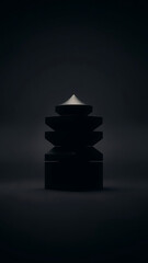 Wall Mural - black geometric shapes stacked on dark background vertical
