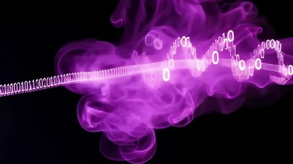 Abstract Binary code data stream with smoke, technology concept illustration.
