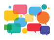 © Riya Stock - Colorful overlapping speech bubbles abstract composition illustrating communication discussion ideas messaging conversations.