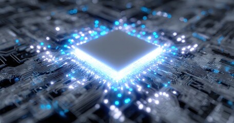 Flying futuristic central processing unit. electronic circuitry within a computer that carries out the instructions of a computer program performing arithmetic, logic, controlling. High quality