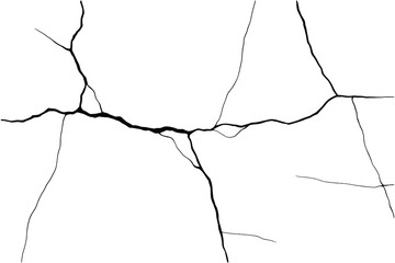 Crack line art illustration. Broken surface texture design. Damaged wall element. Isolated on white background. Vector.