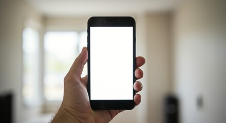 hand holding smartphone with blank screen mobile technology and app mockup