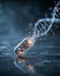 © rinrada - The capsule is placed on a glass surface and glowing DNA strands shoot out powerfully, symbolizing new healing power.