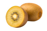 A golden and brown kiwi fruit half isolated on transparent background