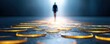 © Thamonchanok - Pension fund management growth using smart wealth control concept. A solitary figure walking towards a glow on a dark floor.