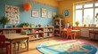 © Mila Shnobel - Bright classroom with colorful decor and a warm atmosphere, inviting students to learn eagerly