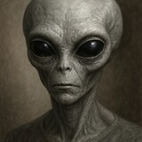 Detailed Portrait of a Classic Grey Alien with Large Black Eyes