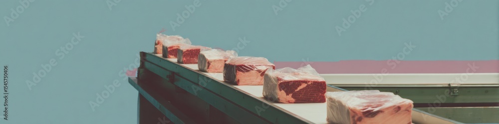 Premium Wagyu Beef Blocks on Stainless Steel Conveyor in Modern Meat ...