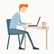 © Mariposa1818 - Flat Style Detailed Man Working From Home on Laptop Illustration