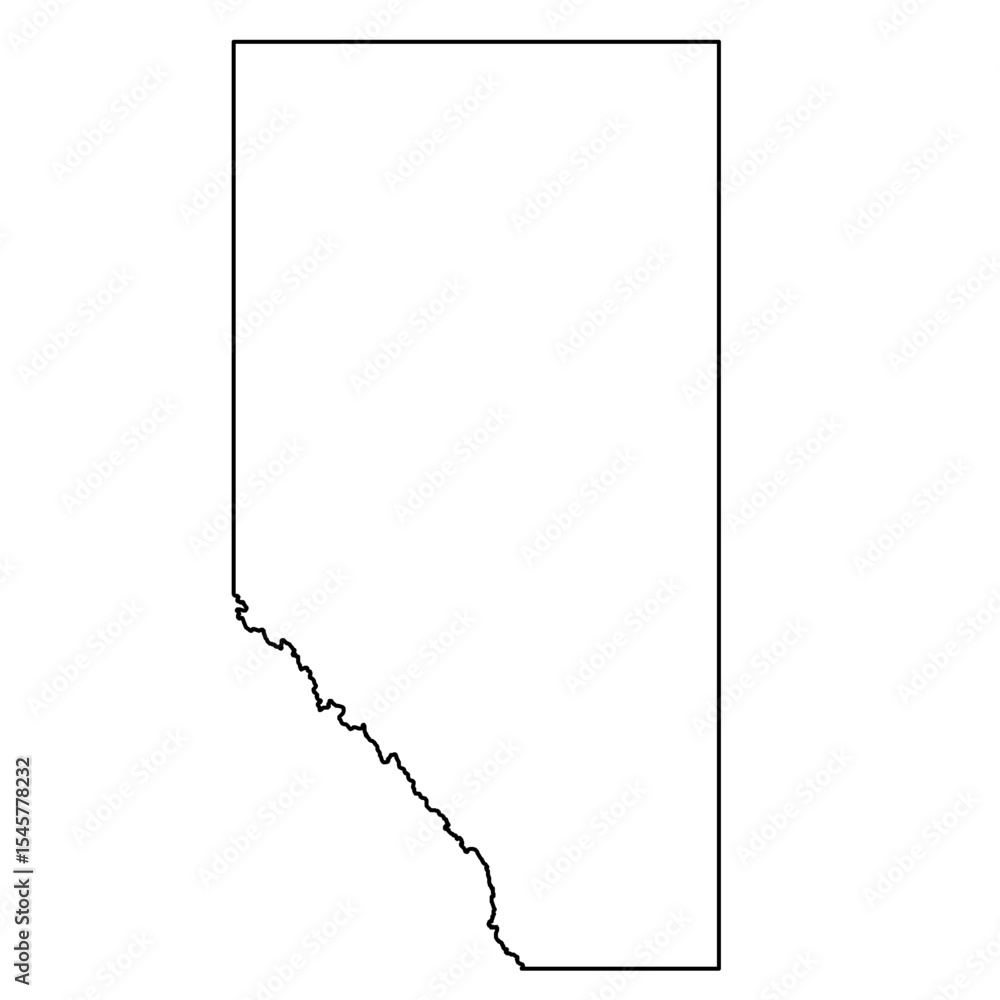 Simple black and white outline map of the Canadian province of Alberta ...