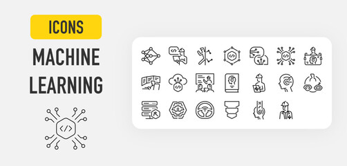 machine learning web icons in line style. layers, prompt engineer, action, code, construction, devel