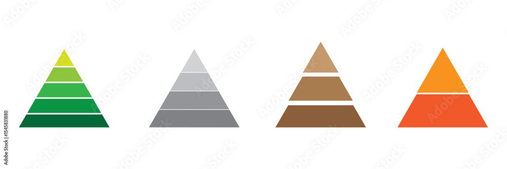 Levels of triangular pyramid. Pyramid infographic set. Half triangle ...
