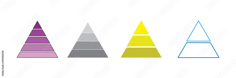 Five Level Triangular Pyramid Levels of triangular pyramid. Pyramid infographic set. Half triangle ...