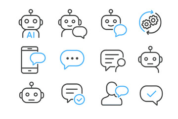 ai chatbot interface icons with speech bubbles and settings symbols