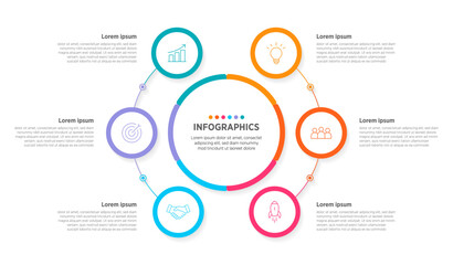 Wall Mural - Modern Vector infographic label design with circle infographic template design and 6 options or steps. Can be used for process diagram, presentations, workflow layout, banner, flow chart, info graph.