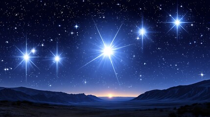 Wall Mural - Bright stars over a dark mountain landscape at night