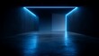 © PNG House - Dark room neon blue glowing lines futuristic sci fi background