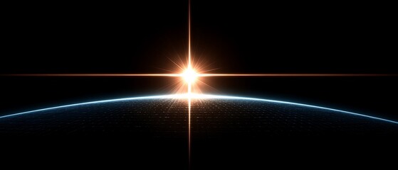 Wall Mural - Bright star rising over dark planet digital art