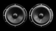© Afiqah Artwork - Pair of Audio Speakers with Silver Trim on Black Background