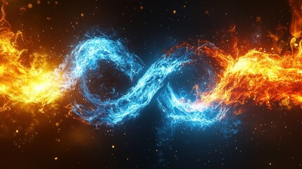 Wall Mural - Infinity symbol formed by swirling flames of fire and ice